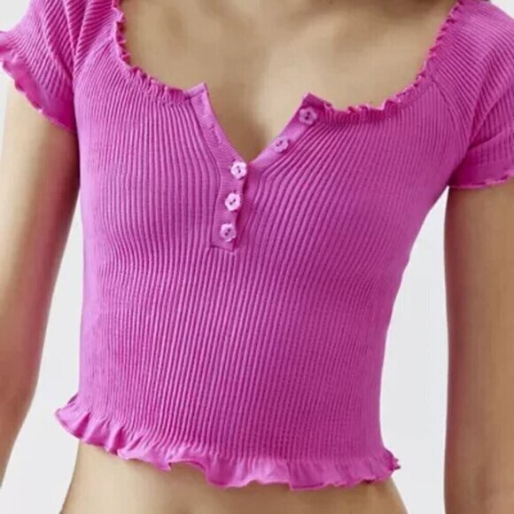 NWT UO Out From Under Clementine Pink Ribbed Baby Tee - Picture 3 of 5